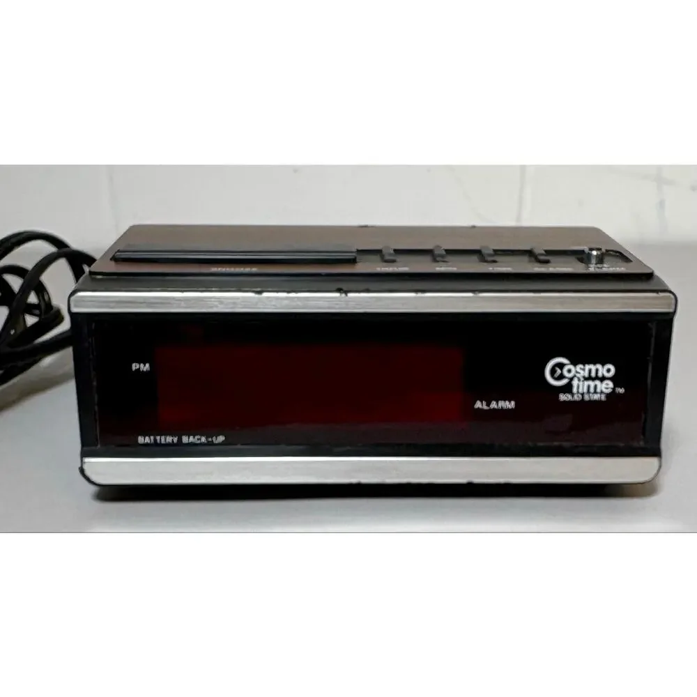 Vintage Cosmo Time E517A Alarm Clock Wood Grain, Alarm Works test and working